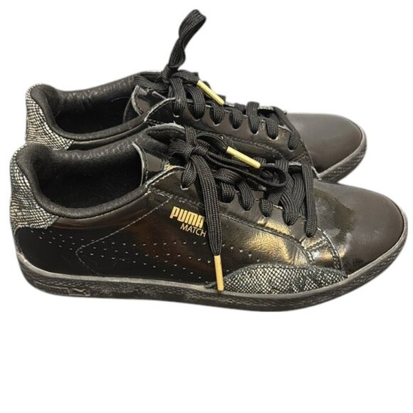 PUMA Women’s Match Lo Print Snake Sneakers – Black/Gold – Size 7 - Picture 1 of 12
